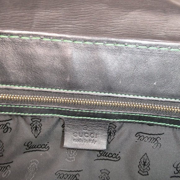 AUTHENTIC Gucci Green and Black Leather Satchel Handbag - Picture 10 of 10